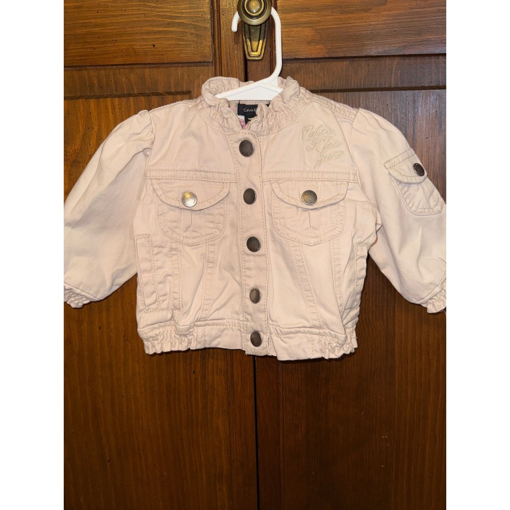 Calvin Klein Jeans Kids Cream Denim Ruffle Jacket 12M Tan Pink Floral Trucker